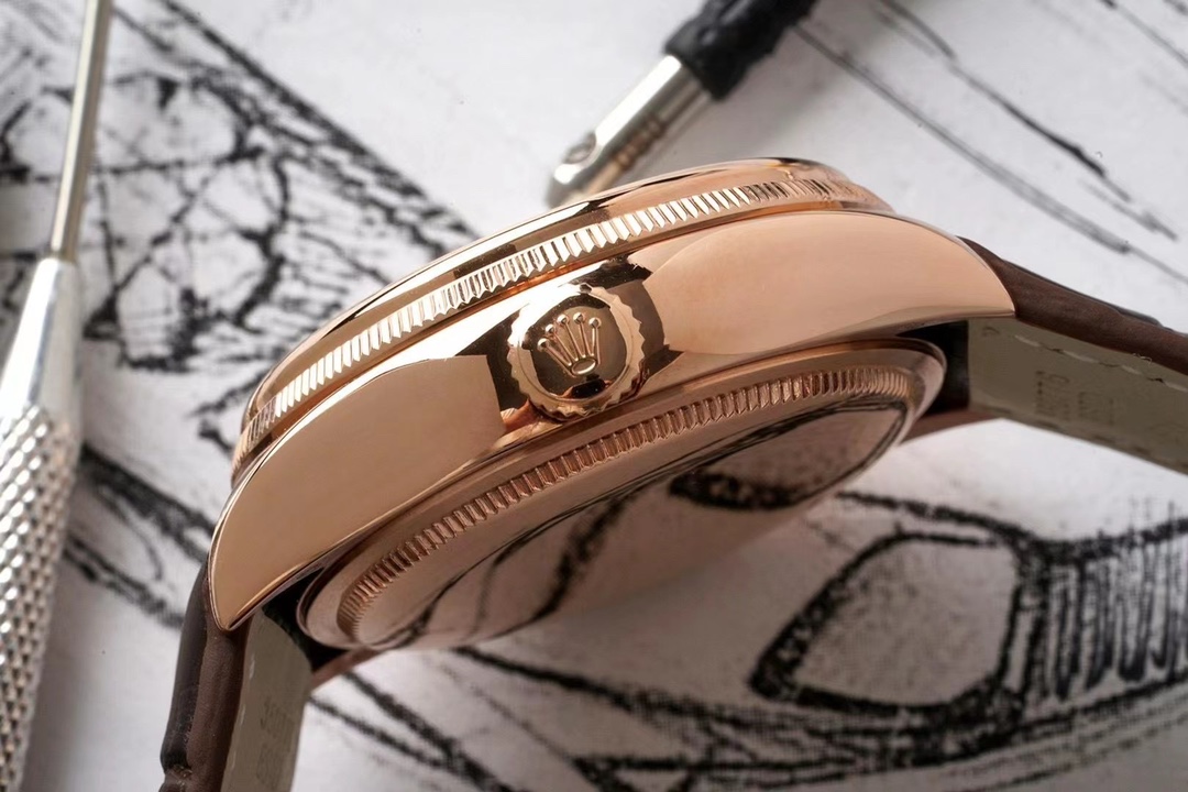 Rolex Cellini Dual Time 50525 Silver Dial Brown Leather Strap 39mm Mens Replica Watch