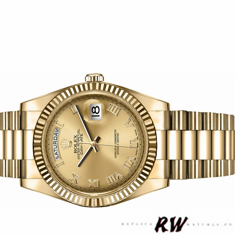 Rolex Day-Date 218238 Champagne Roman Numeral Dial Yellow Gold 41MM Mens Replica Watch
