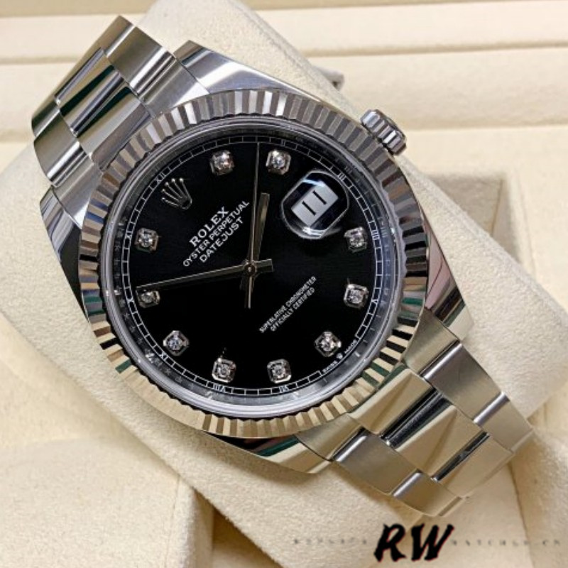 Rolex Datejust 41 Fluted Bezel Black Diamond Dial m126334 0011 Mens Replica Watch
