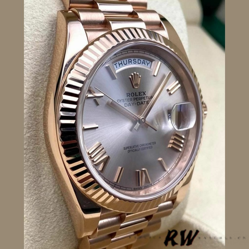Rolex Day-Date 228235 Sundust Roman Numeral Dial Fluted Bezel 40mm Mens Replica Watch