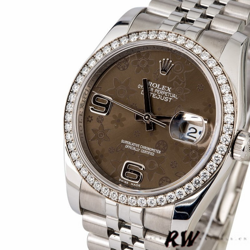 Rolex Datejust 116244 Stainless Steel Chocolate Floral Dial 36mm Unisex Replica Watch