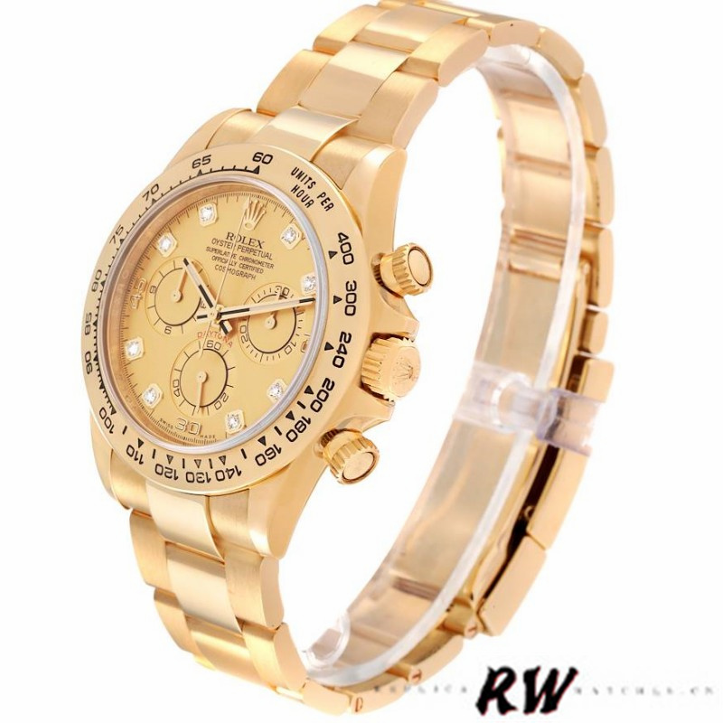 Rolex Daytona 116508 Yellow Gold Champagne Diamond Dial 40MM Mens Replica Watch