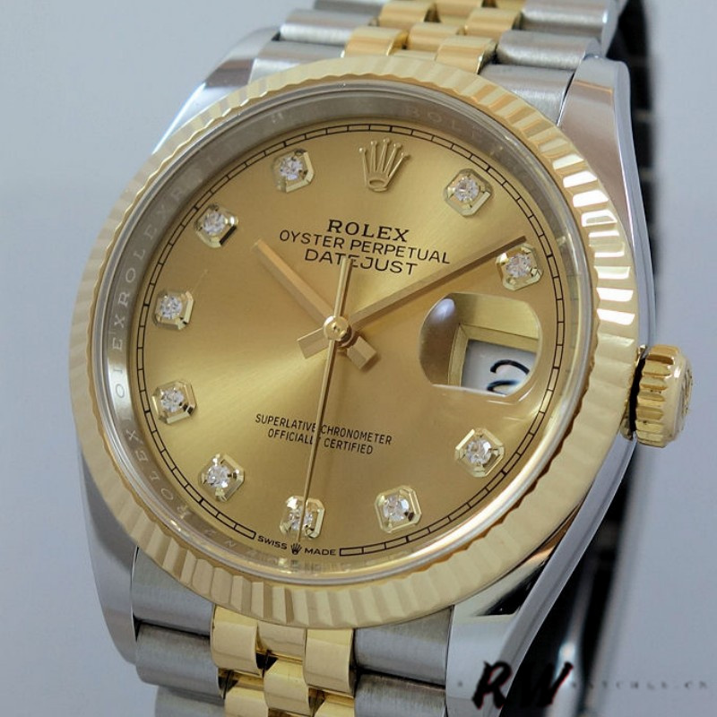 Rolex Datejust 126233 Champagne Diamond Dial Fluted Bezel 36MM Unisex Replica Watch