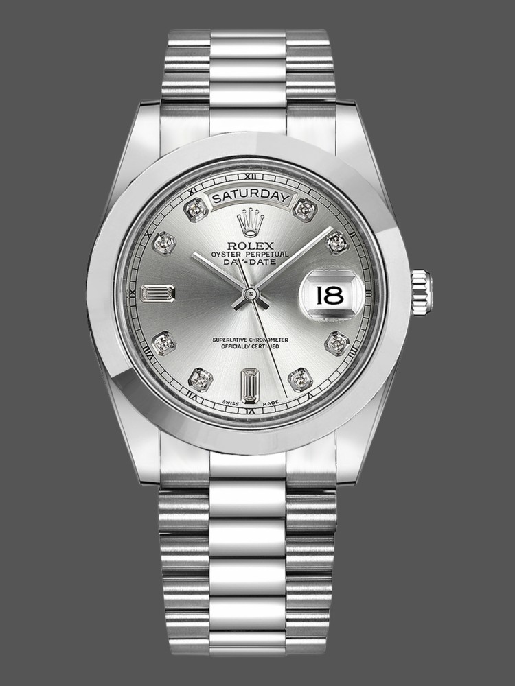 Rolex Day-Date 218206 Silver Diamond Dial Platinum 41MM Mens Replica Watch