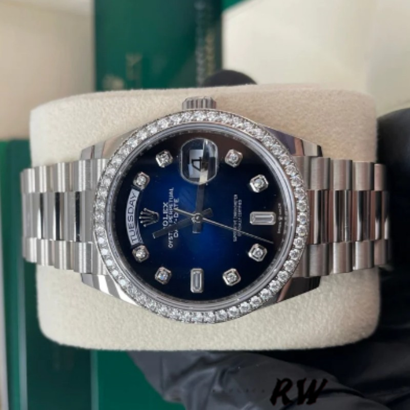 Rolex Day-Date 128349RBR 0010 Blue Ombre Dial Diamond Bezel 36MM Unisex Replica Watch