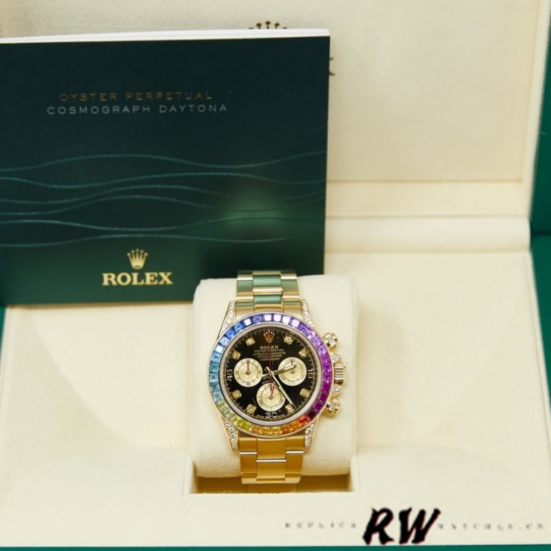 Rolex Daytona 116528 Rainbow Bezel Black Diamond Dial 40mm Mens Replica Watch