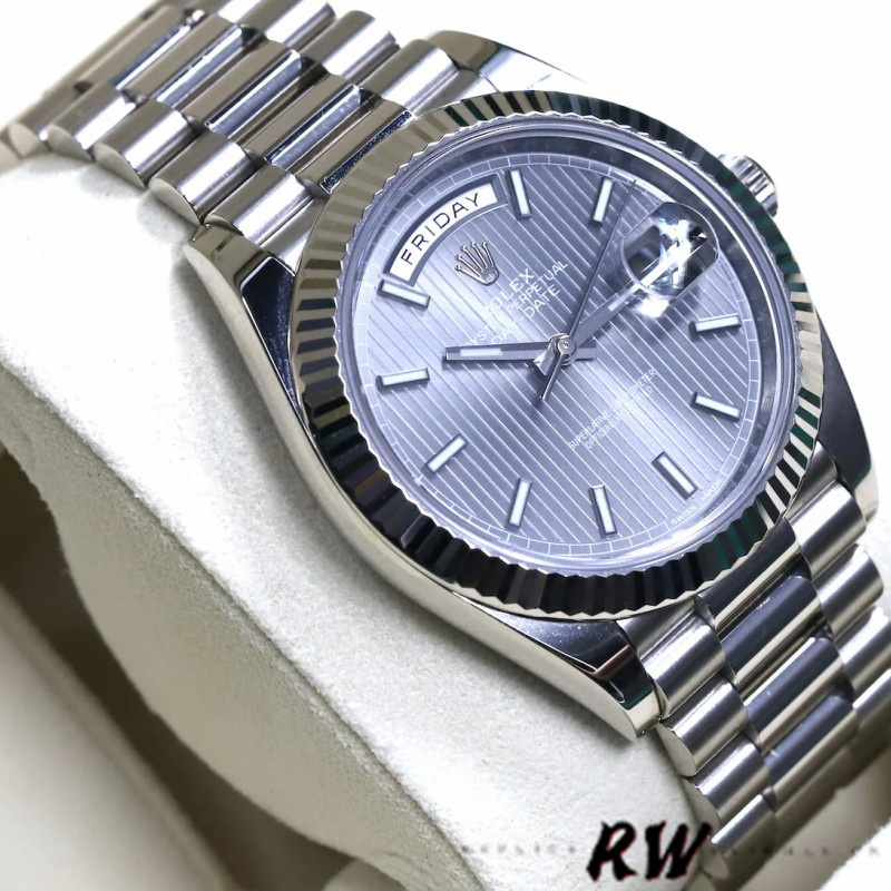 Rolex Day-Date 228239 Dark Rhodium Grey Dial Fluted Bezel 40mm Mens Replica Watch