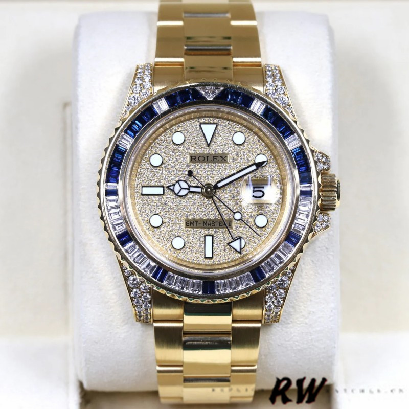 Rolex GMT-Master II 116758 Yellow Gold Pave Dial 40mm Mens Replica Watch