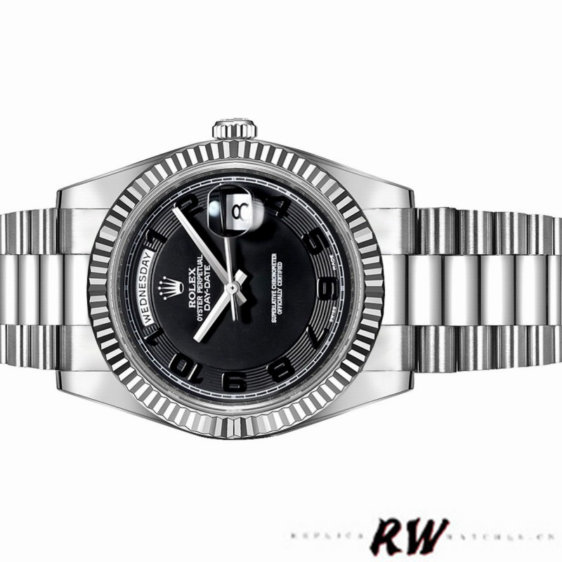 Rolex Day-Date 218239 Concentric Circle Black Dial White Gold 41MM Mens Replica Watch