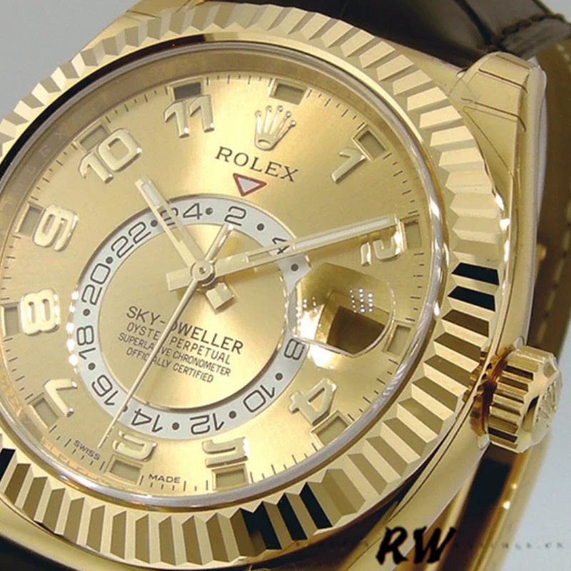 Rolex Sky-Dweller 326138 Champagne Arabic Dial Yellow Gold 42MM Mens Replica Watch