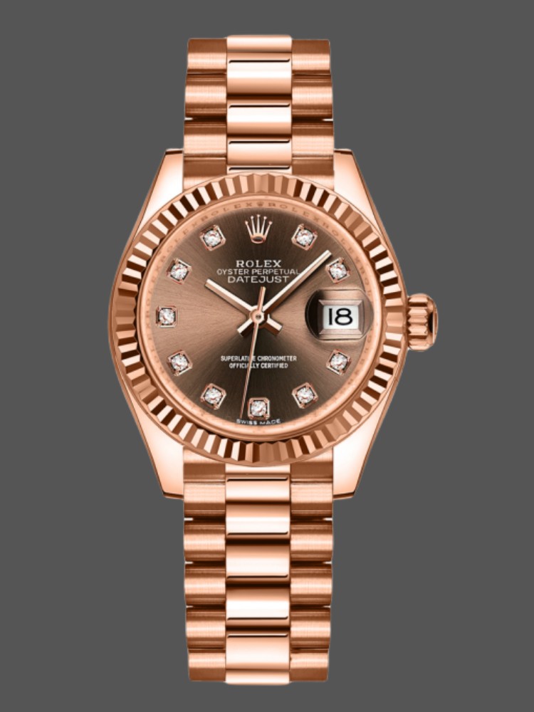 Rolex Datejust 279175 Chocolate Diamonds Dial Fluted Bezel 28mm Lady Replica Watch