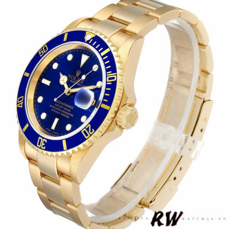 Rolex Submariner 16618 Yellow Gold Blue Dial 40mm Mens Replica Watch