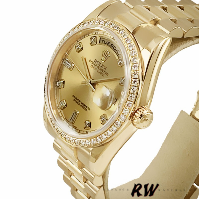 Rolex Day Date 118348 Champagne diamond Dial Yellow Gold 36mm Unisex Replica Watch