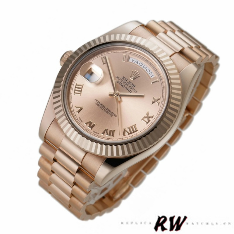 Rolex Day-Date 218235 Rose Roman Dial Rose Gold 41MM Mens Replica Watch