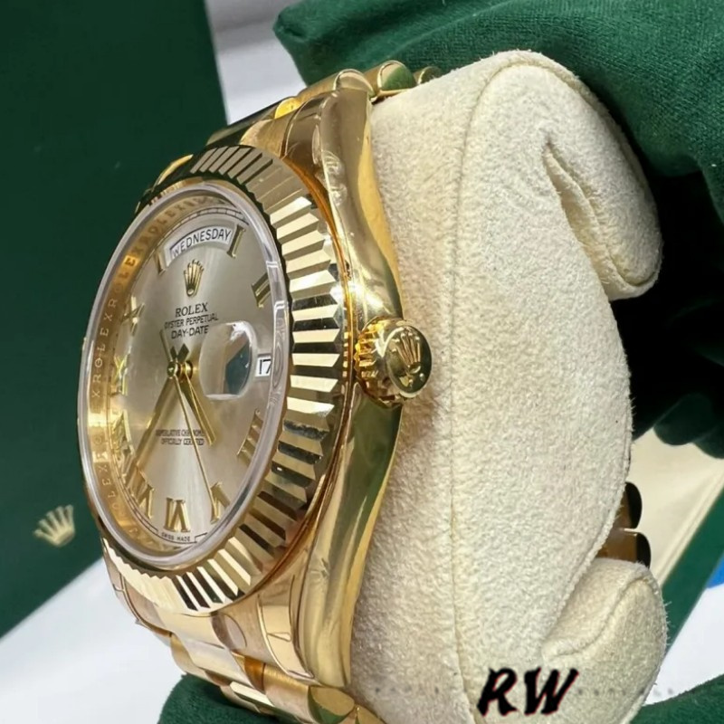 Rolex Day-Date 218238 Silver Roman Numeral Dial Yellow Gold 41MM Mens Replica Watch