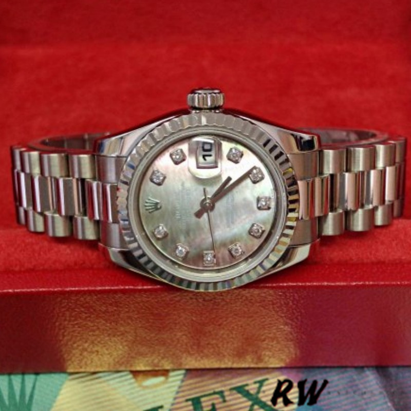 Rolex Datejust 179179 Black MOP Diamond Dial Fluted Bezel 26MM Lady Replica Watch