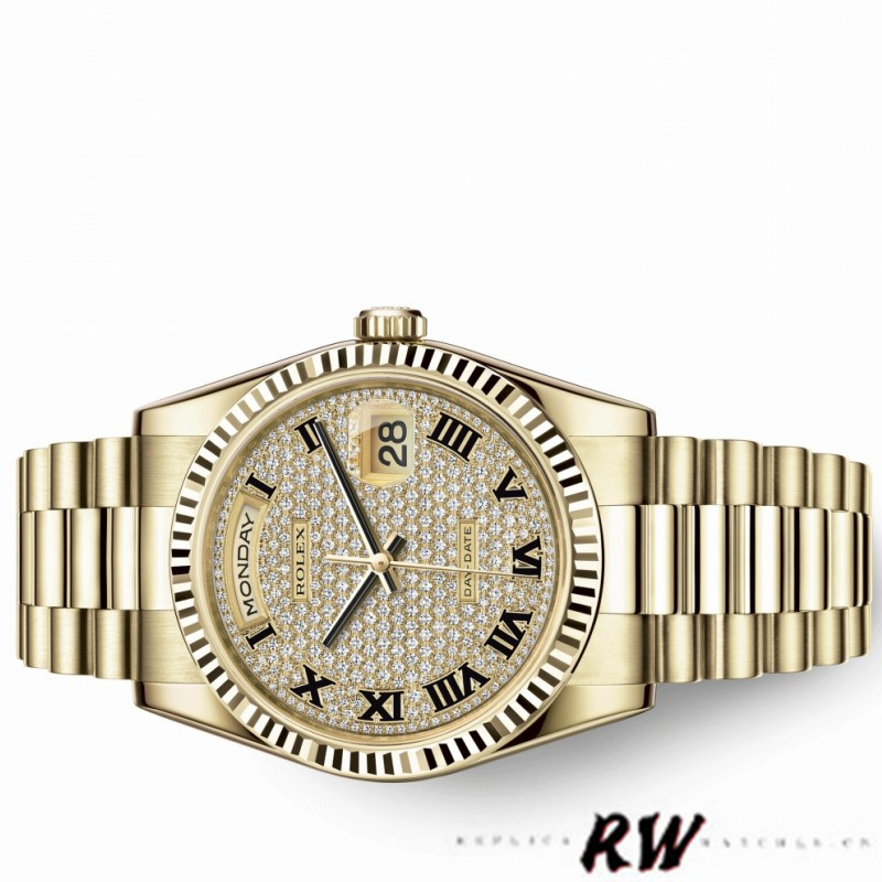 Rolex Day-Date 118238 Pave diamond dial 36mm Unisex Replica Watch