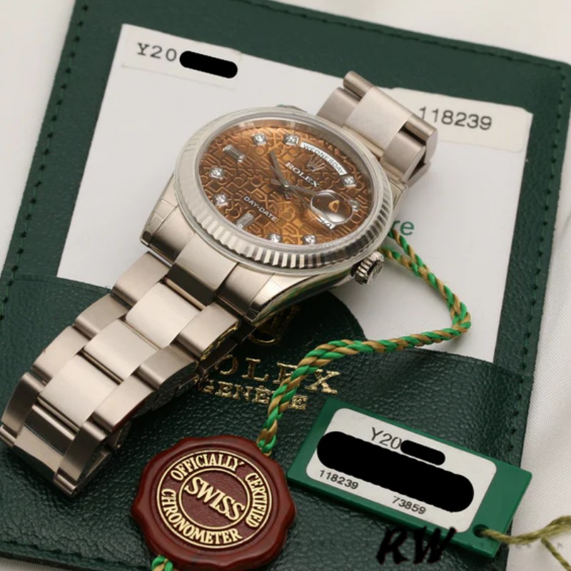 Rolex Day-Date 118239 White Gold Jubilee Chocolate Brown Dial 36mm Unisex Replica Watch