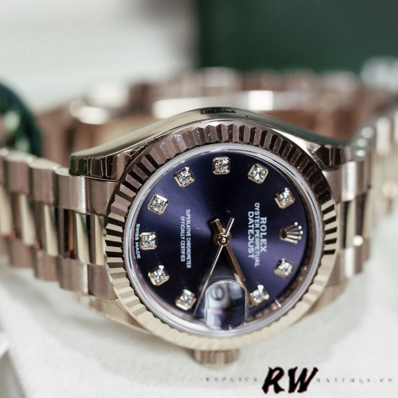 Rolex Datejust 279175 Aubergine Diamonds Dial Fluted Bezel 28mm Lady Replica Watch