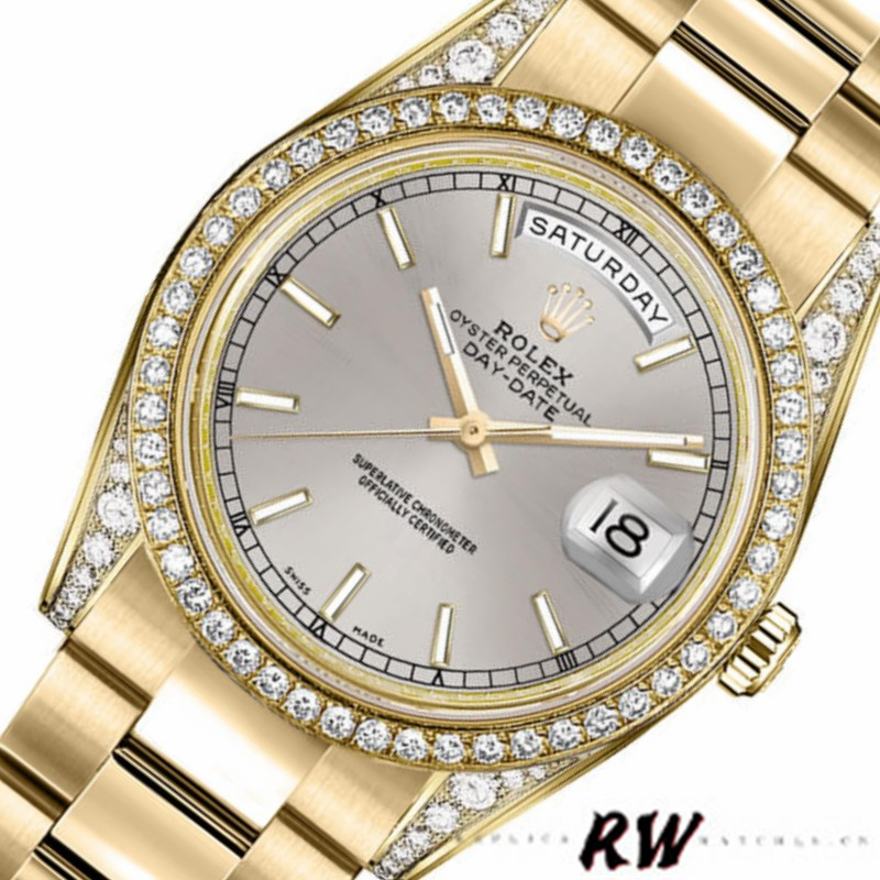 Rolex Day-Date 118388 Diamond Bezel Silver Index Dial 36MM Unisex Replica Watch