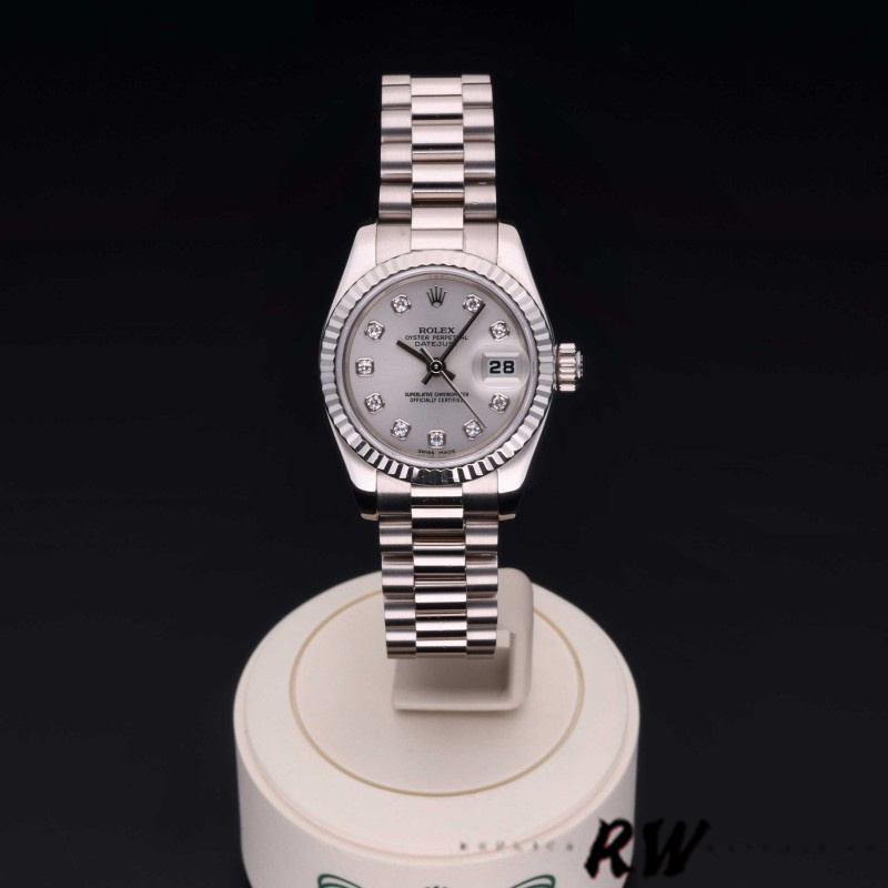 Rolex Datejust 179179 Silver Diamond Dial Fluted Bezel 26MM Lady Replica Watch