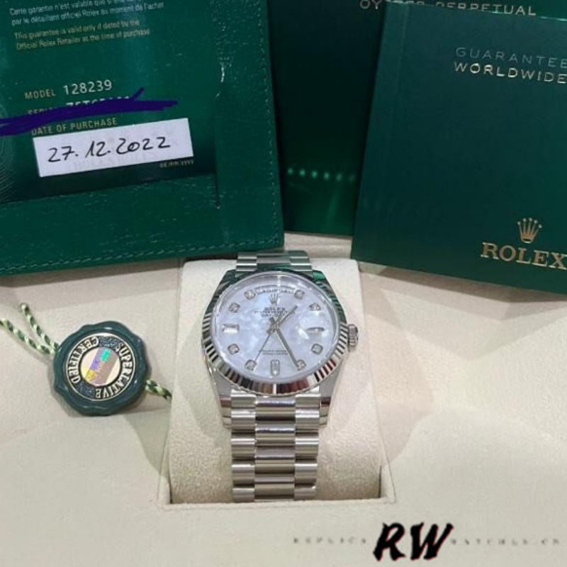 Rolex Day-Date 128239 White Gold Mother of Pearl Dial 36MM Unisex Replica Watch