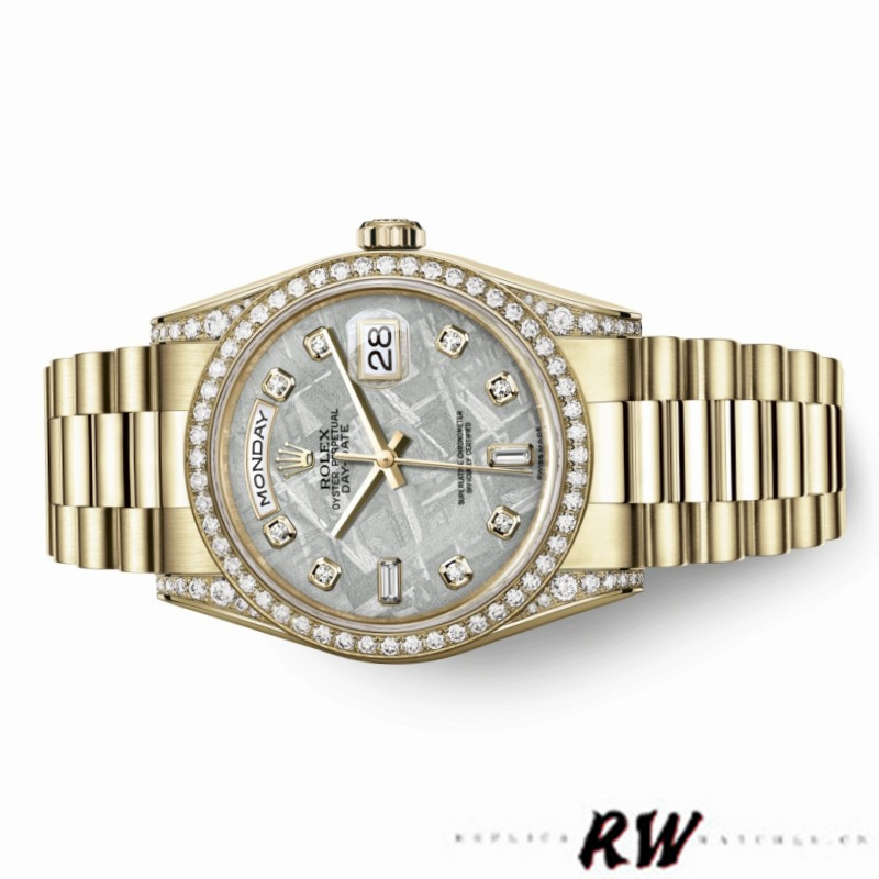 Rolex Day-Date 118388 Yellow Gold Diamond Meteorite Dial 36MM Unisex Replica Watch