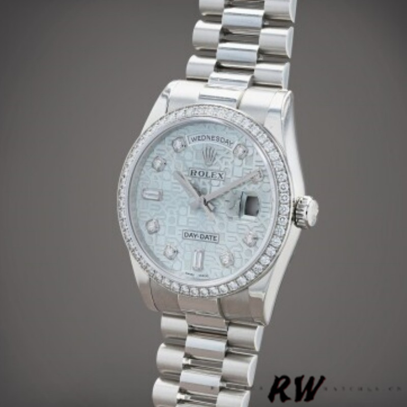 Rolex Day Date 118346 Blue Diamond Dial Platinum 36mm Unisex Replica Watch