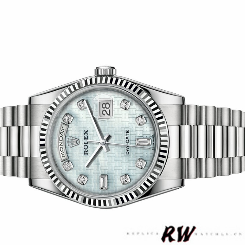 Rolex Day-Date 118239 Mother of Pearl White Dial Fluted Bezel 36mm Unisex Replica Watch