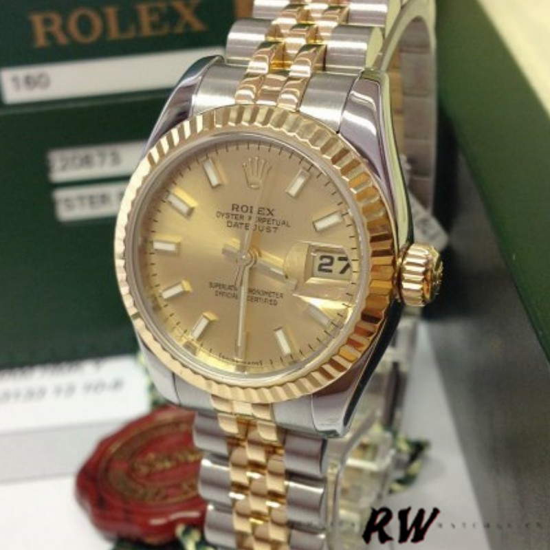 Rolex Datejust 179173 Champagne Index Dial Fluted Bezel 26MM Lady Replica Watch