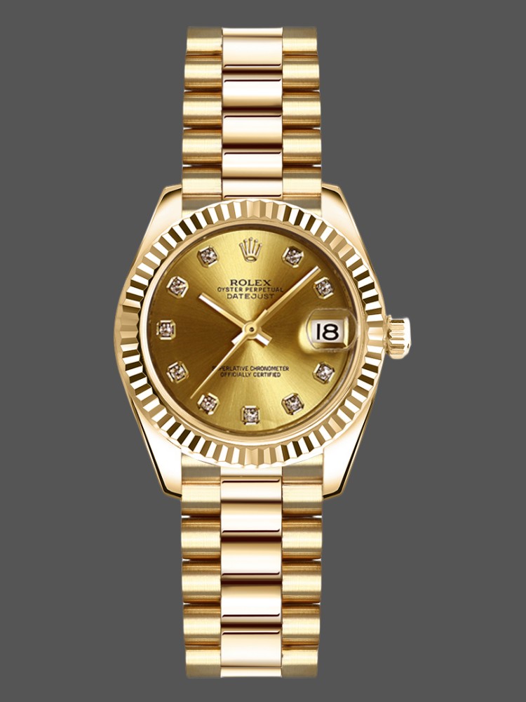 Rolex Datejust 179178 Champagne Diamonds Dial Yellow Gold 26MM Lady Replica Watch