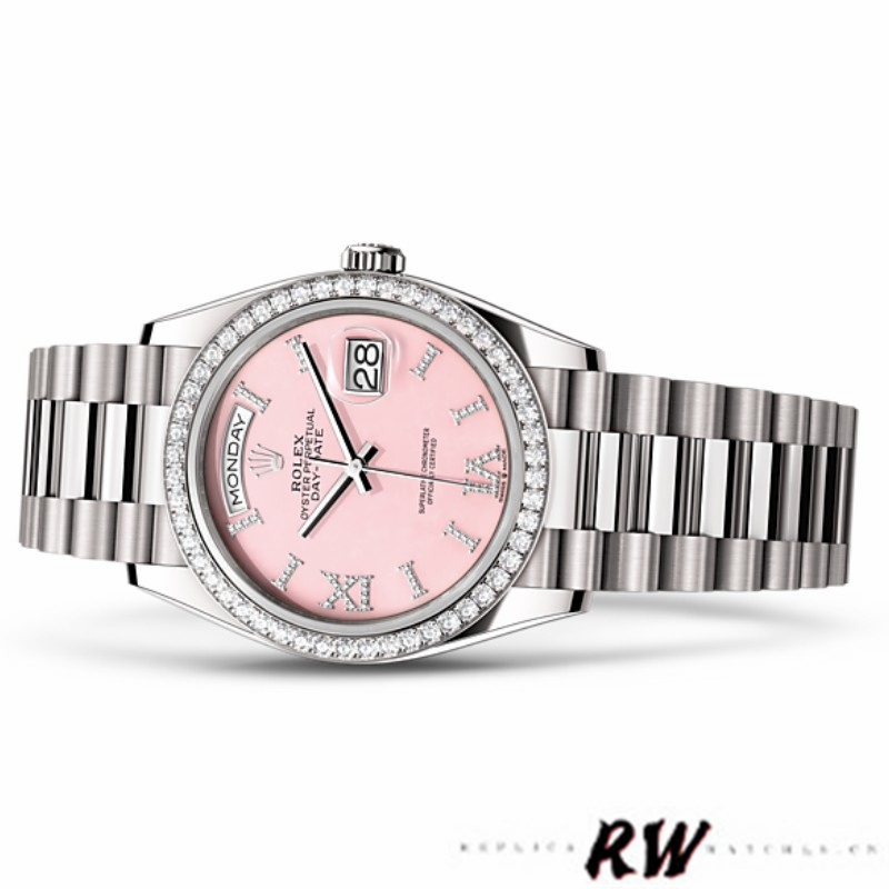 Rolex Day-Date 128349RBR Pink Opal Dial Diamond Bezel 36MM Unisex Replica Watch