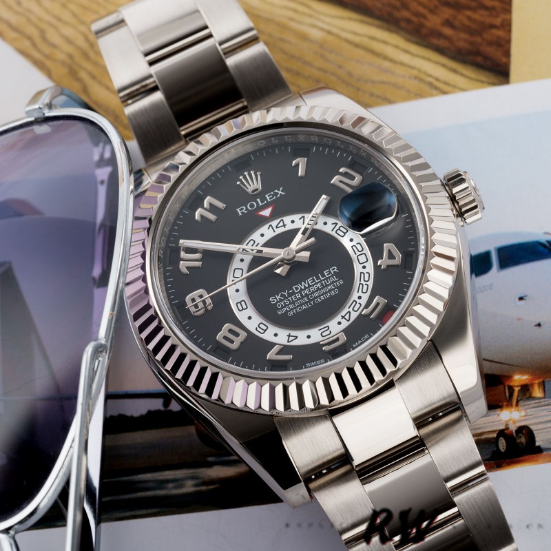 Rolex Sky-Dweller 326939 Fluted Bezel Black Dial 42MM Mens Replica Watch