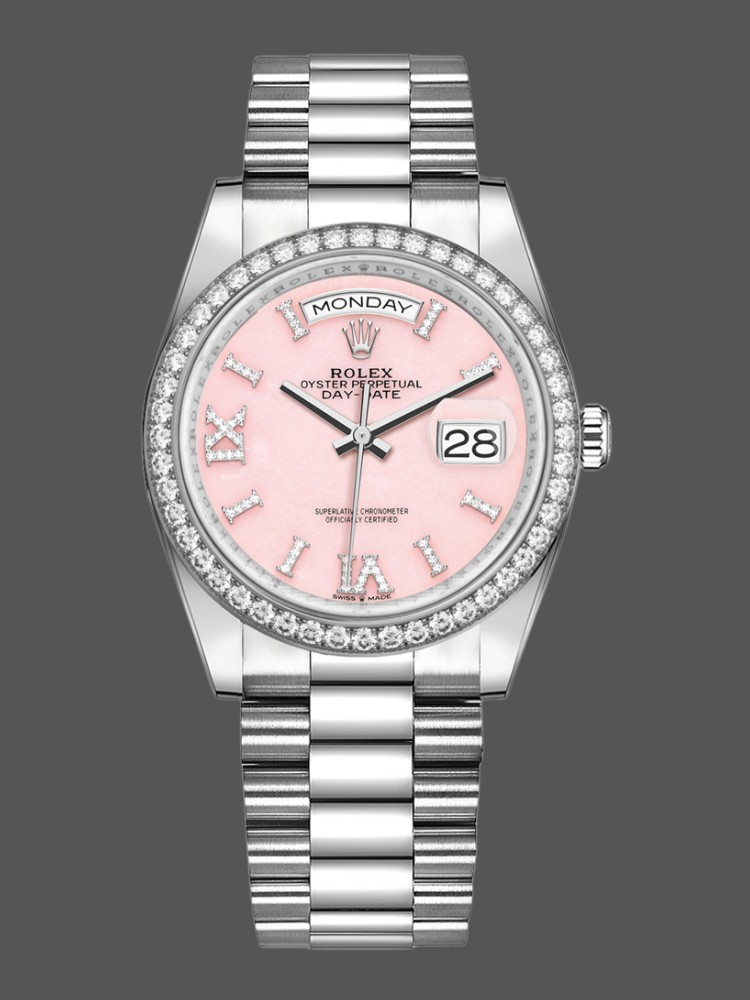 Rolex Day-Date 128349RBR Pink Opal Dial Diamond Bezel 36MM Unisex Replica Watch