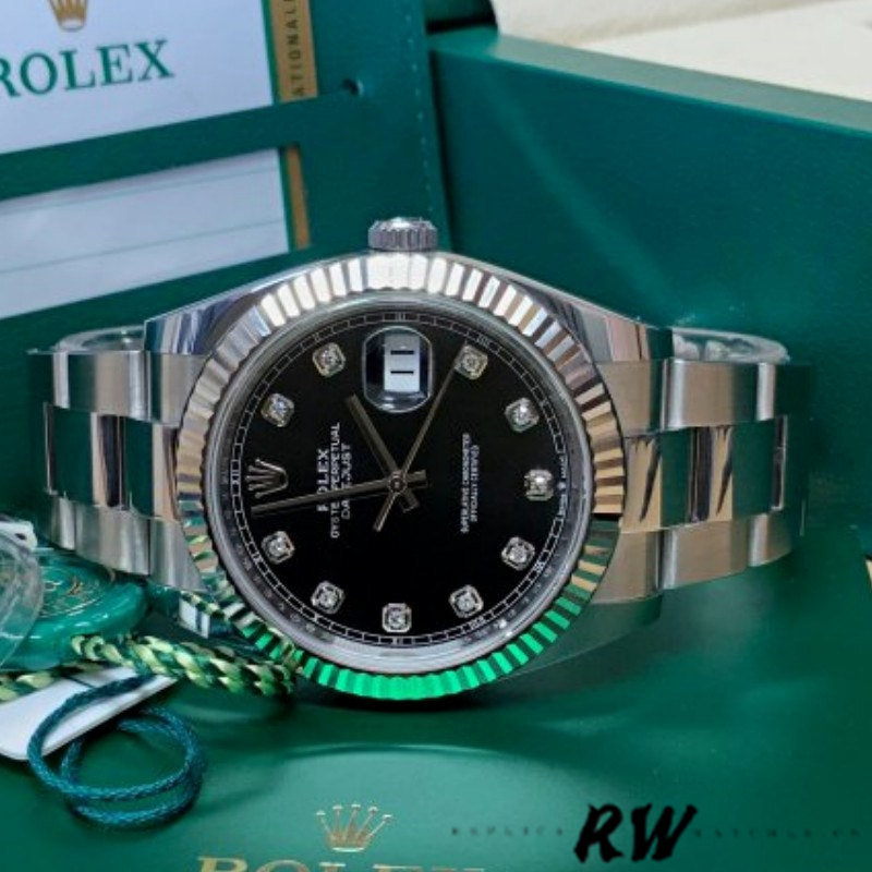 Rolex Datejust 41 Fluted Bezel Black Diamond Dial m126334 0011 Mens Replica Watch