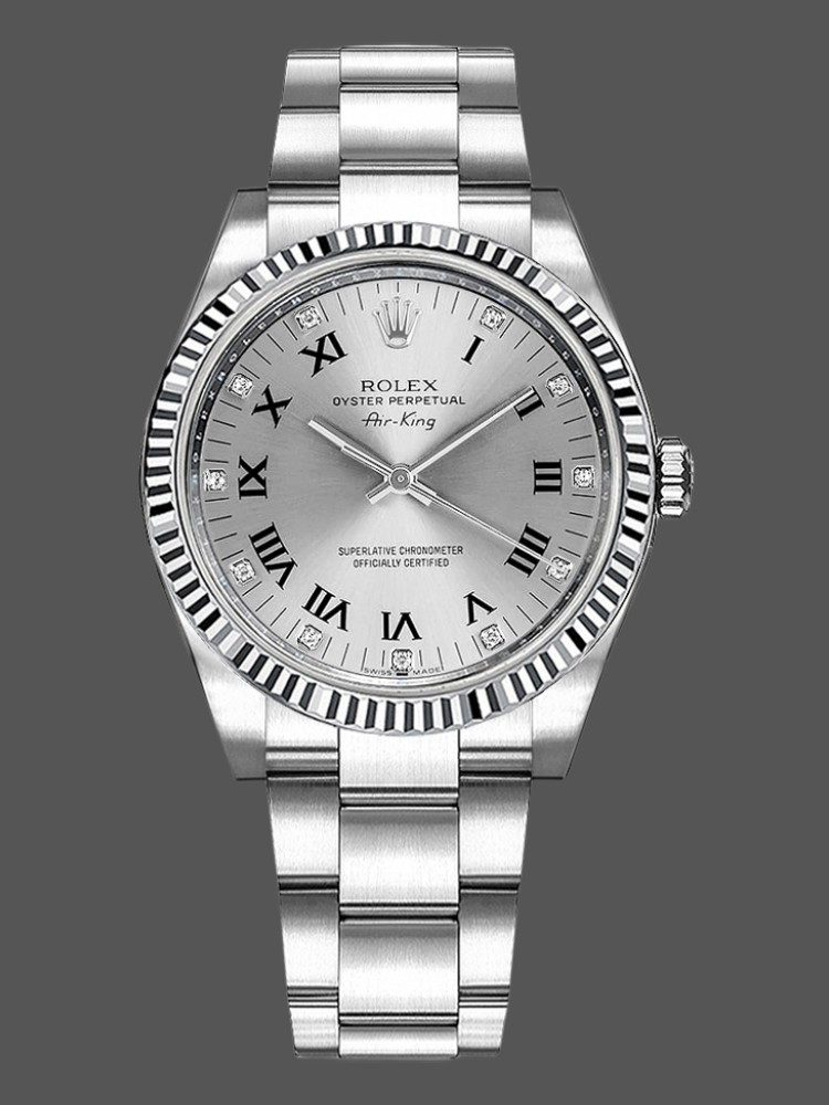 Rolex Oyster Perpetual Air-King 114234 Silver Roman Diamond Dial 41mm Replica Watch