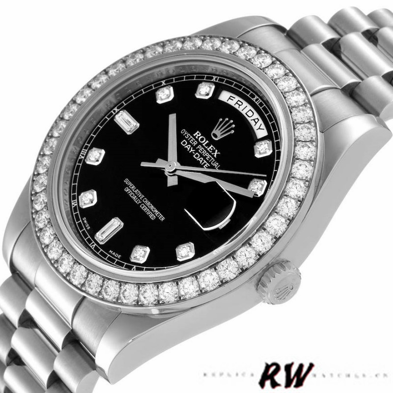 Rolex Day-Date 218349 Black Diamond Dial 41MM Mens Replica Watch