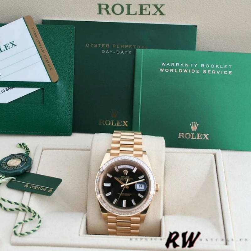 Rolex Day-Date 228398TBR Black Diamond Dial Diamond Bezel 40mm Mens Replica Watch