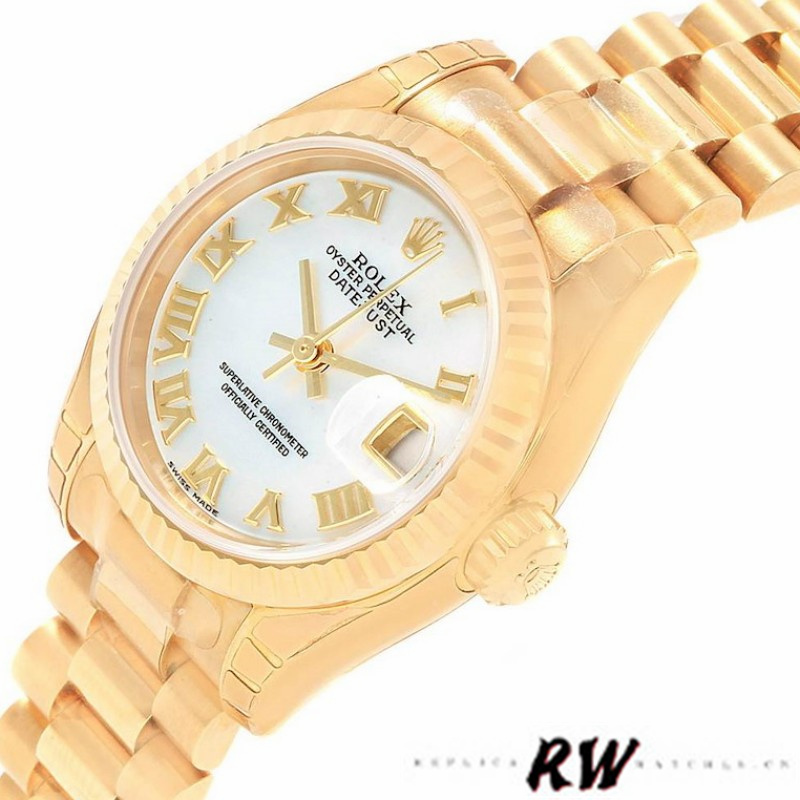 Rolex Datejust 179178 Mother of Pearl White Dial Dial Yellow Gold 26MM Lady Replica Watch