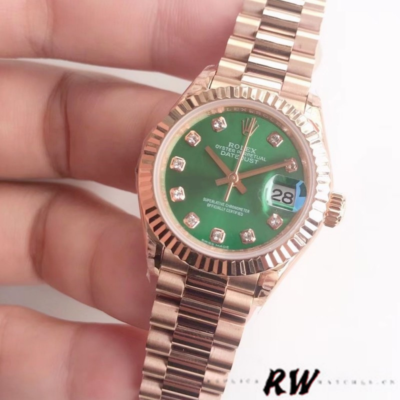 Rolex Datejust 279175 Olive Green Diamonds Dial Fluted Bezel 28mm Lady Replica Watch