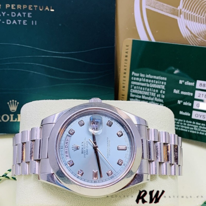 Rolex Day-Date 218206 Ice Blue Diamond Dial Platinum 41MM Mens Replica Watch