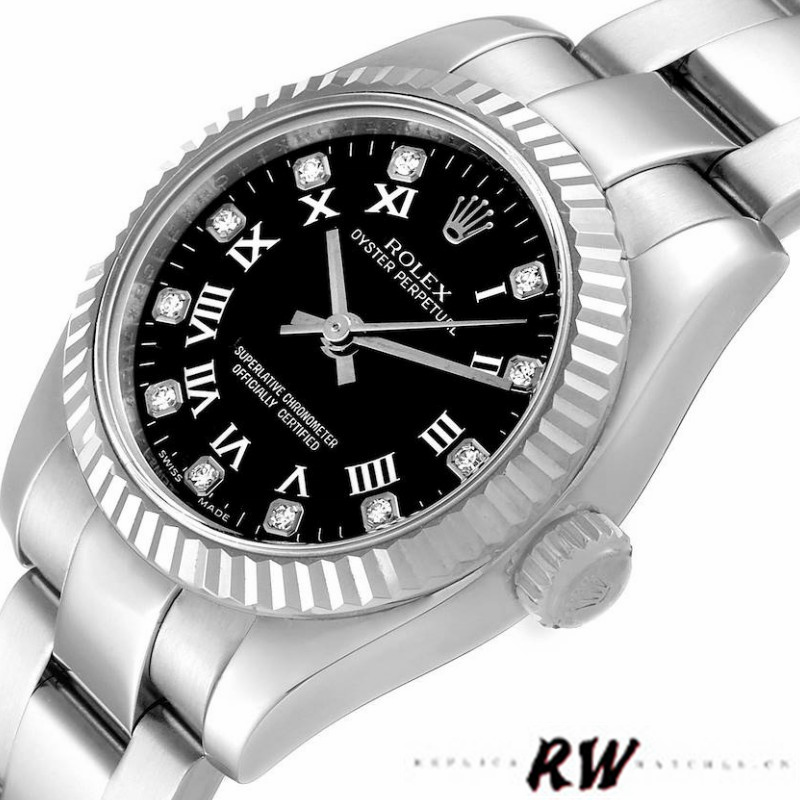 Rolex Oyster Perpetual 176234 Black Roman and Diamond Dial 26MM Lady Replica Watch