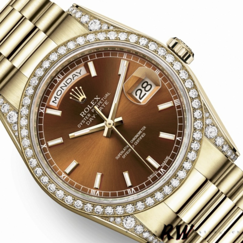 Rolex Day-Date 118388 Diamond Bezel Chocolate Brown Dial 36MM Unisex Replica Watch