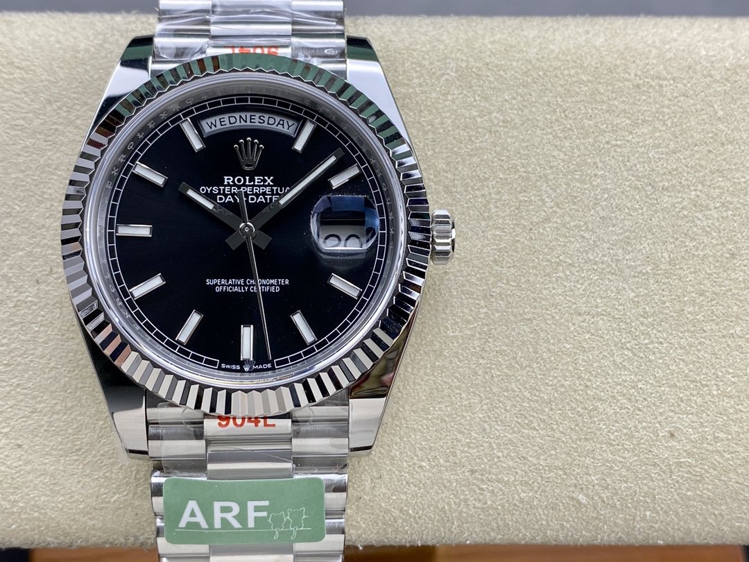 Rolex Day-Date 118239 Black Dial Fluted Bezel 36mm Unisex Replica Watch