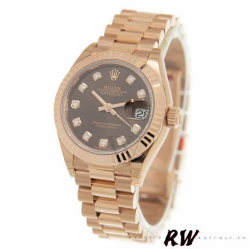 Rolex Datejust 279175 Chocolate Diamonds Dial Fluted Bezel 28mm Lady Replica Watch