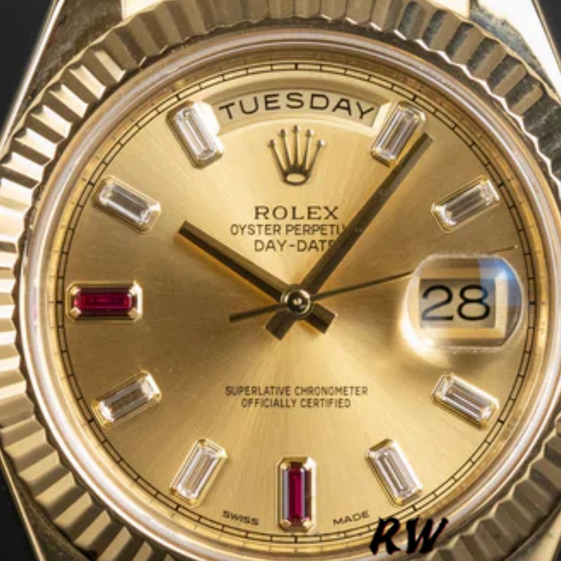 Rolex Day-Date 218238 Champagne Ruby Dial Yellow Gold 41MM Mens Replica Watch