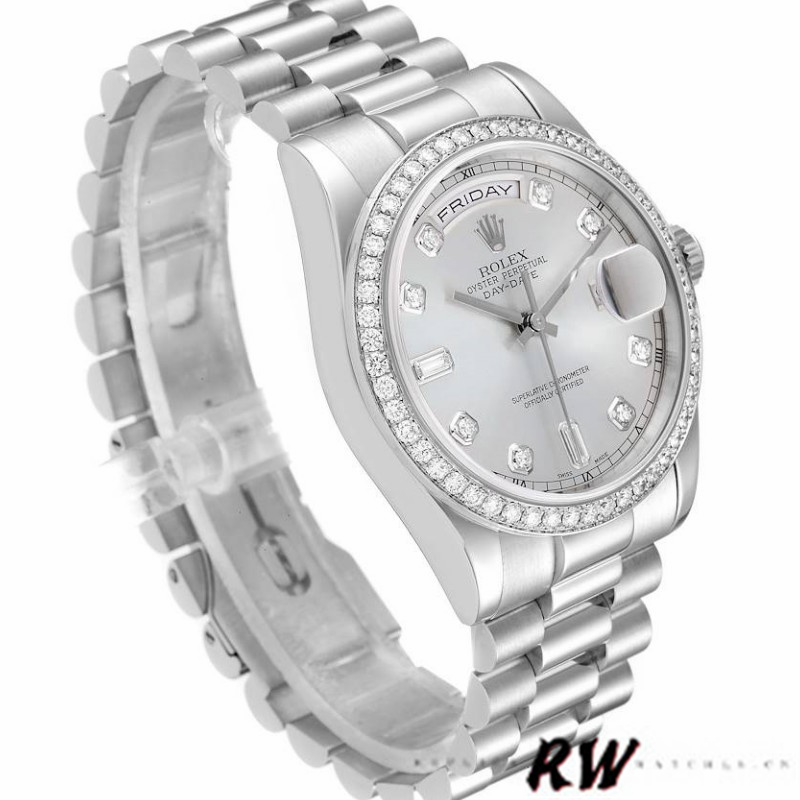 Rolex Day Date 118346 Silver Dial Diamond 36mm Unisex Replica Watch