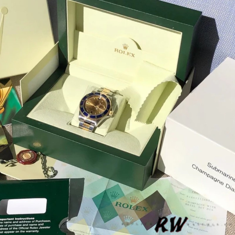 Rolex Submariner Date 16613 Champagne Serti Dial 40mm Mens Replica Watch