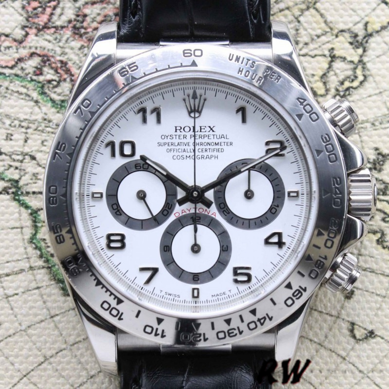 Rolex Daytona 16519 White Dial Black Leather strap 40mm Mens Replica Watch