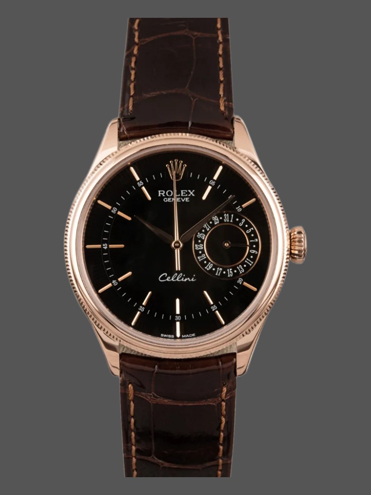 Rolex Cellini Date 50515 Brown Leather Black Index Dial 39mm Mens Replica Watch